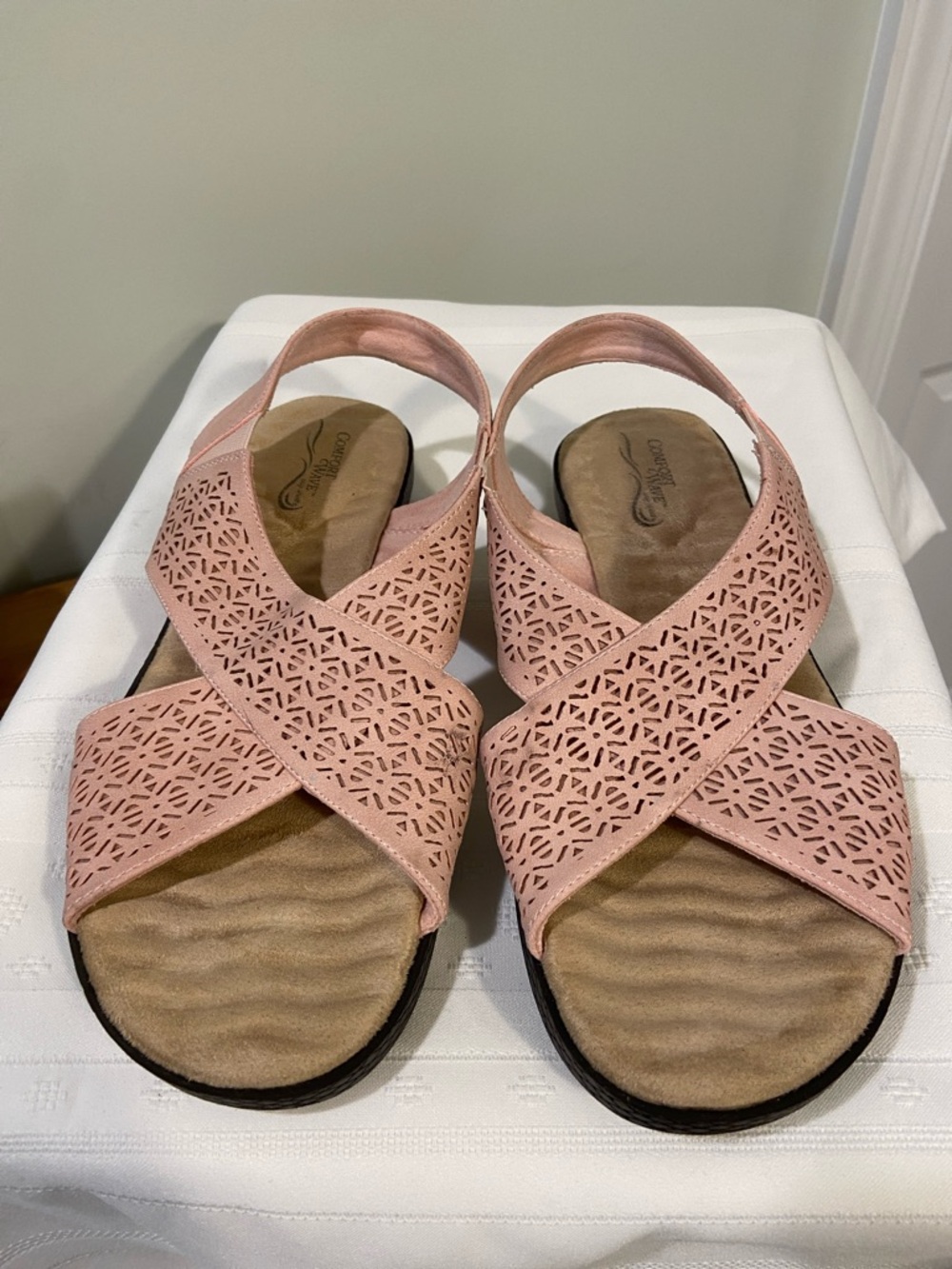 Easy Street "Claudia" Criss Cross Strap Sandal, Blush, Size 9.5M